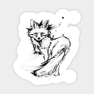 You Looking at me! - Cute fox drawing in black and white Sticker